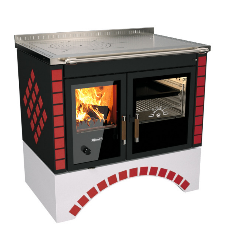 Cuisinière à bois S 90 avec four Dekor avec niche arquée RIZZOLI Dekor Rouge