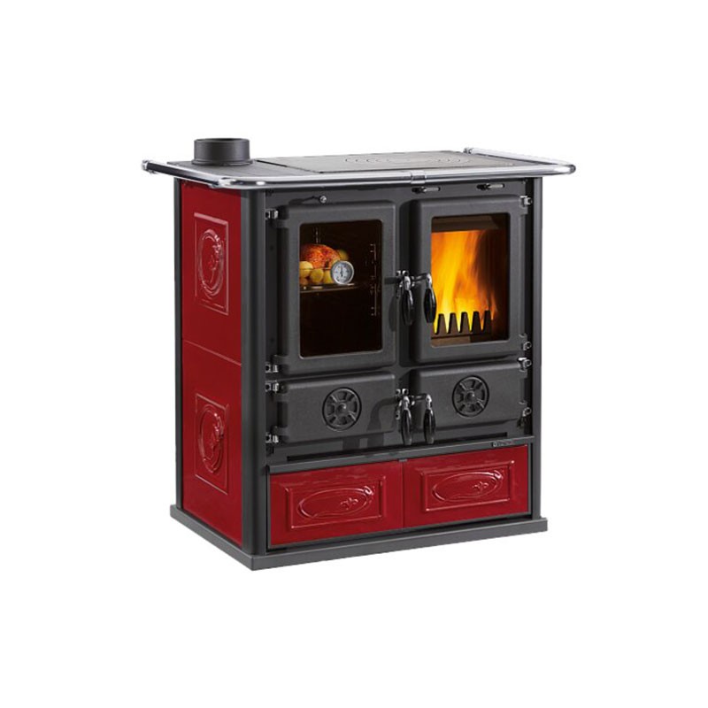 Cuisinière à bois Rosetta sinistra 5.0 Finition NORDICA Extraflame Céramique Liberty Bordeaux