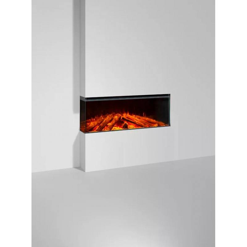 Cheminée électrique LUMEN 1200 – Effet flammes LED et chauffage 2000 W Finition NORDICA Extraflame D'angle (lat.d LAT.g)